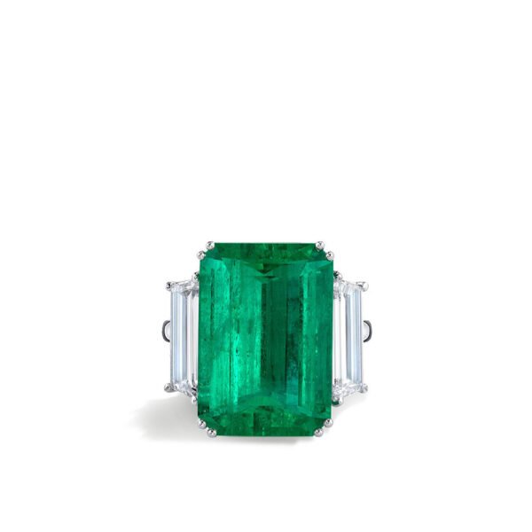 Colombian Emerald Three Stone Ring in Platinum - Size 6