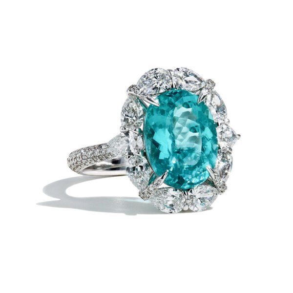 4 Carat Oval Shaped Paraiba and Diamond Ring