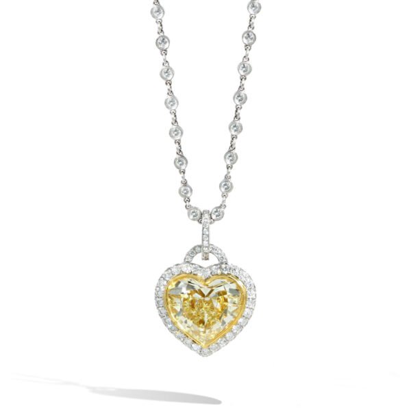 Private Label 6.91ct Yellow Diamond Heart Necklace with Pave Diamonds