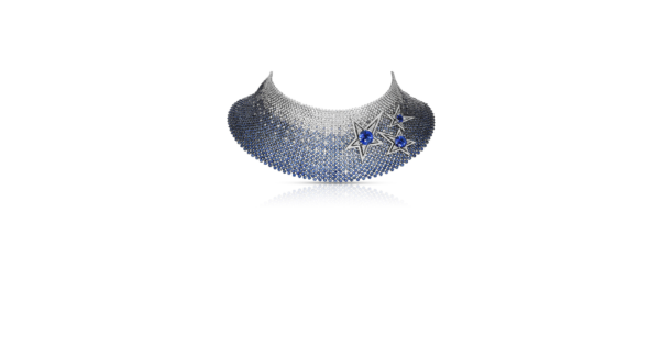 18K White Gold Blue Sapphire And Diamond Star Necklace