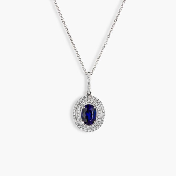 Blue Sapphire Double Halo Oval Pendant