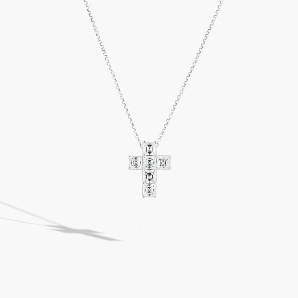 White Gold Asscher Diamond Cross Necklace - 1.83ctw