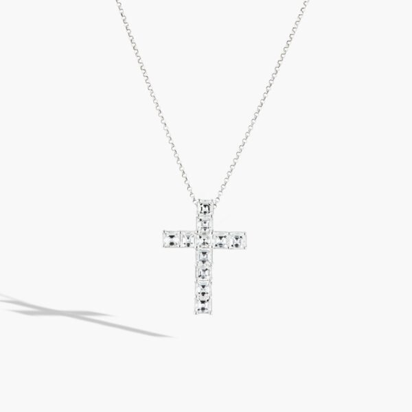 Private Label Big White Gold Asscher Diamond Cross Necklace - 2.84ctw