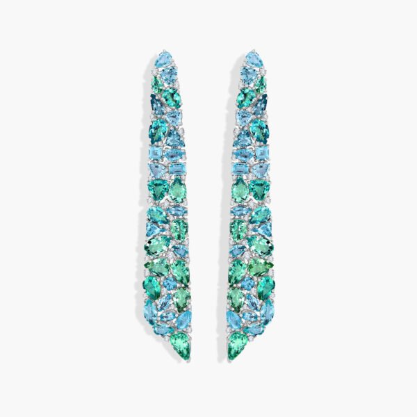 Private Label Multi-color Paraiba Tourmaline Earrings in 18K White Gold with Diamonds