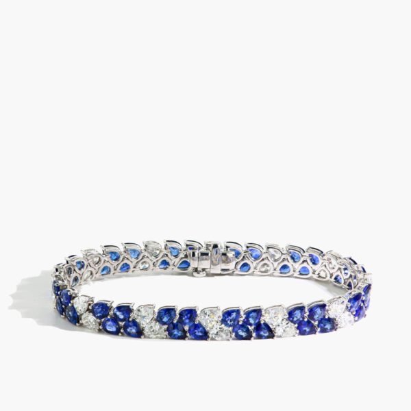 Private Label Blue Sapphire and Diamond Pear Double Row Bracelet